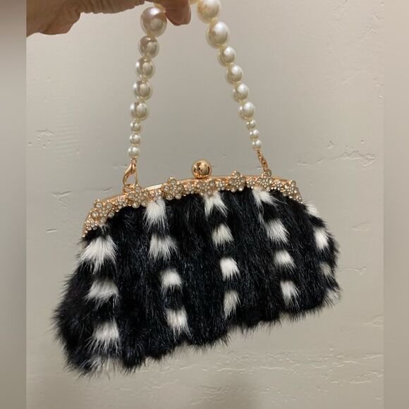 Gorgeous Handmade Real Mink Fur Rhinestone Push-lock Clutch/Wristlet/Crossbody - Picture 9 of 15